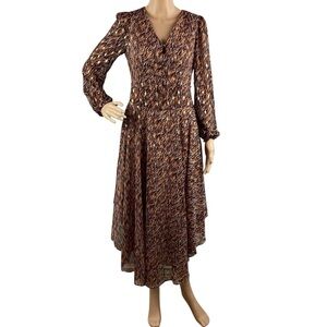 Vince Camuto Mood Indigo Mixed Print Long Sleeve High-Low Maxi Dress XS